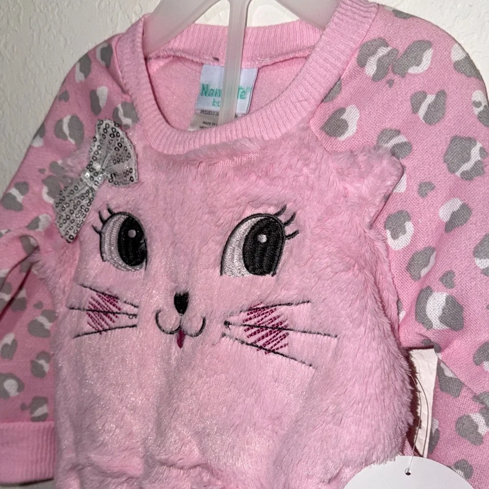 Nannette Pink Cat Face Sweater with Gray‎ Accents